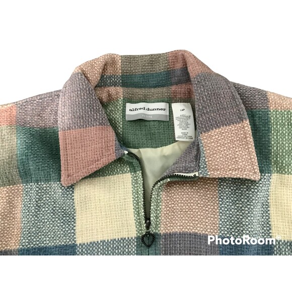 Vintage 90's ALFRED DUNNER Pastel Plaid Grannycore Jacket Zip Front 14 P Petite - Picture 3 of 3